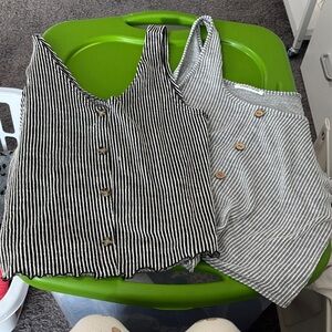 Caution To The Wind Black and Gray Striped Tank Tops